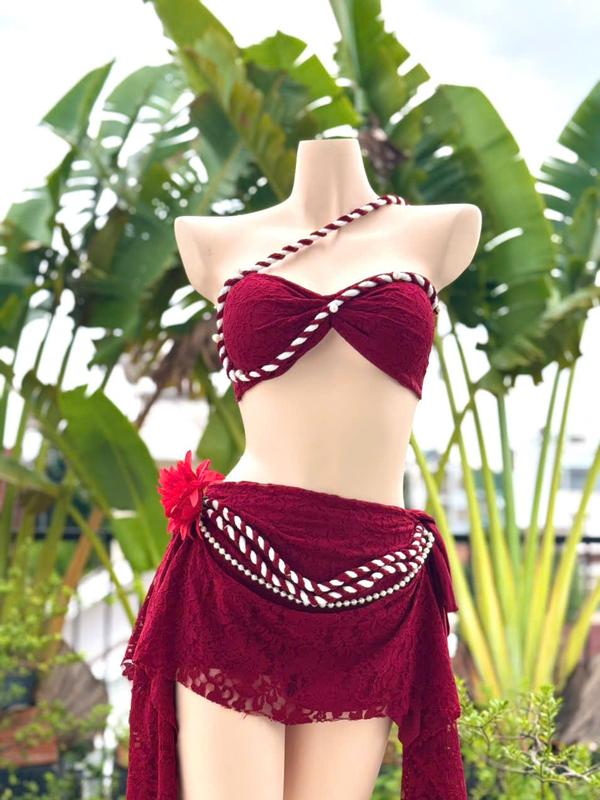  Set Bikini set đi biển 3 món DÂY BỆN màu ĐỎ lanbishop LB42 