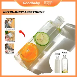 Botol Minum Aesthetic 500ml & 750ml Botol Olahraga/Botol Bening Estetik Botol Portable/Botol Minuman Plastik Berkualitas Hitam Putih Bottles Cangkir Kitchenware Water