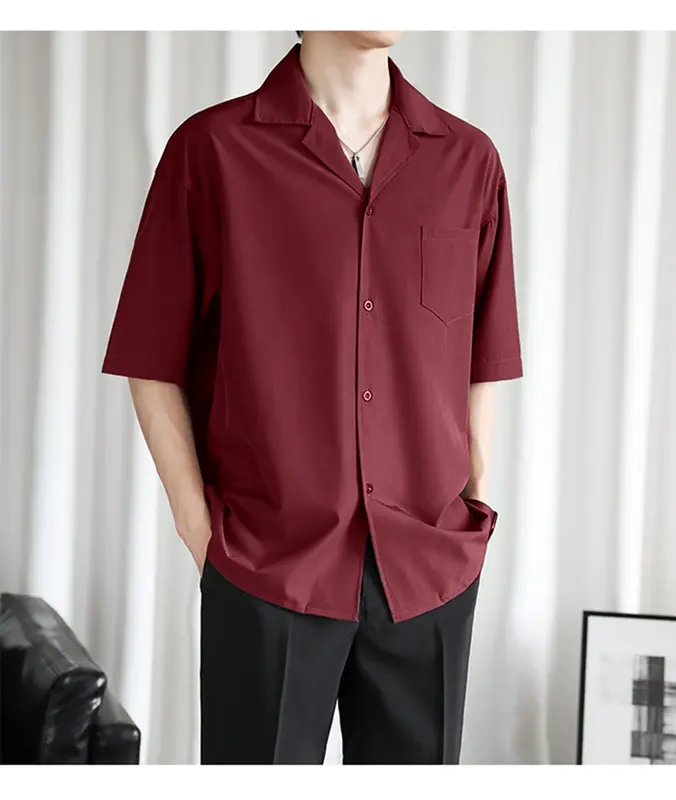 Kemeja Hawai Polos Pria Lengan Pendek V-Neck Baju atasan santai casual Lembut Nyaman Distro Rayon 3
