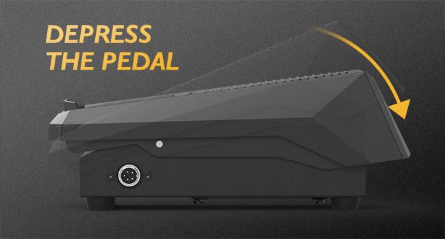 Illustration of depressing the foot pedal to increase current