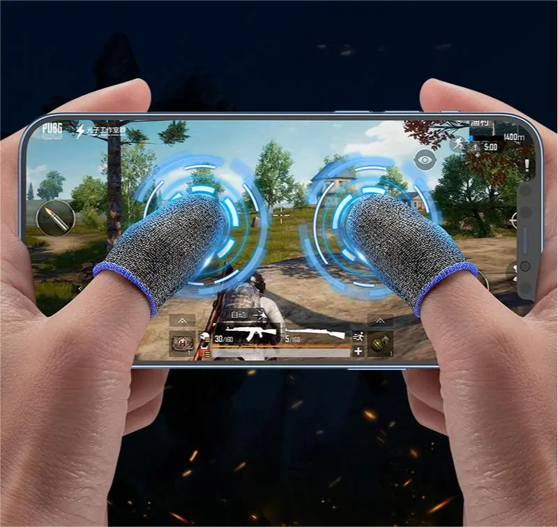 Gaming Finger Cots Non-slip Finger Cots Popular Ultra-Thin PlayerUnknown's Battlegrounds Finger Stall Battle Bear Silver Polishing Cloth Sweat-Proof Touch Screen Walking Finger Stall 24-Pin Silver Fiber in Stock Accessories Console Smartphone