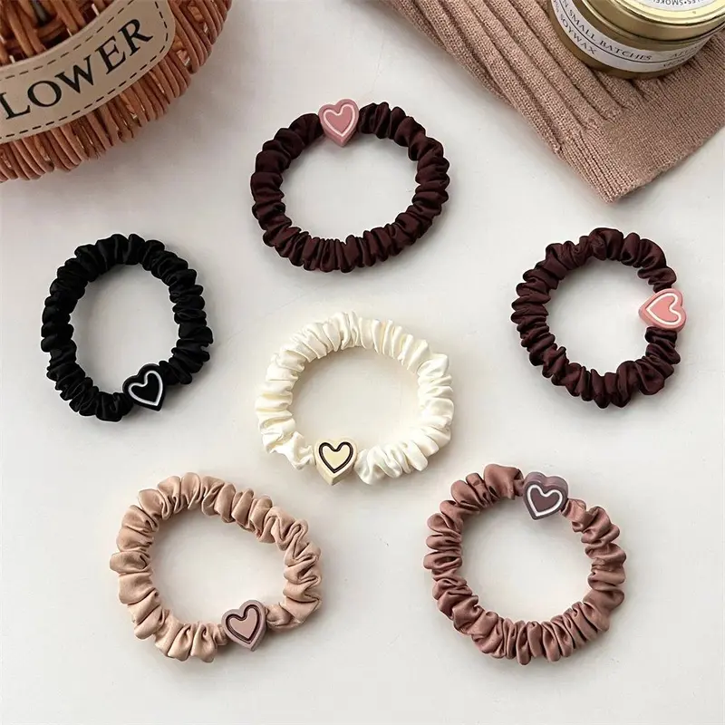 Scrunchie Tóc, Hình Trái Tim Tiện Lợi, Chất Liệu vải nỉ Nhiều Màu, Dây Buộc Tóc Đàn Hồi Cao, Độ Đàn Hồi Cao, Dây Buộc Tóc Mini, Thích Hợp Cho Phụ Nữ 1