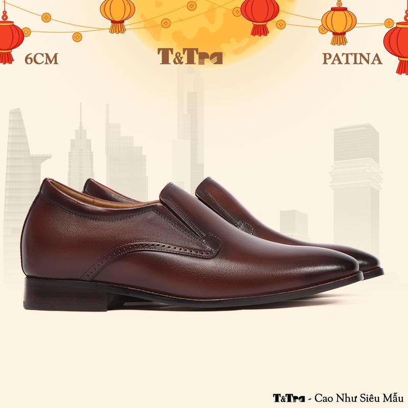 [6CM] Giày Tăng Chiều Cao Nam T&Tra A215 Đỏ Đô - Đánh Màu Thủ Công Patina