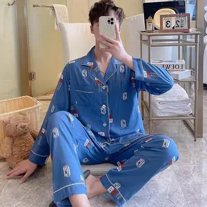 [L-3XL] Piyama pria lengan panjang celana panjang baju tidur cowok