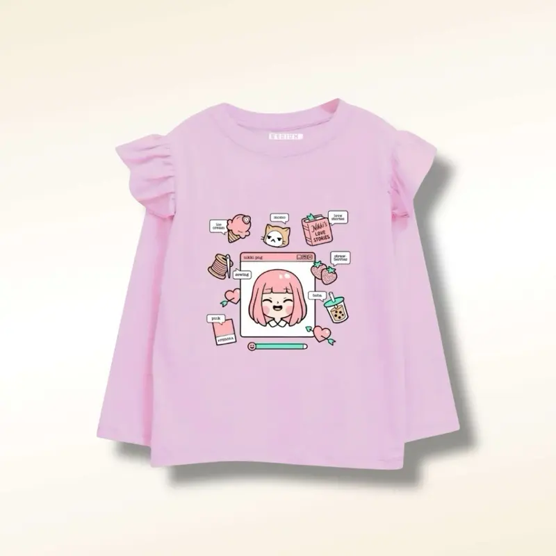 Baju Tangan Panjang Anak Perempuan Katun 30s Sablon Plastisol Ruffle Umur 4-10 tahun Fashion 4