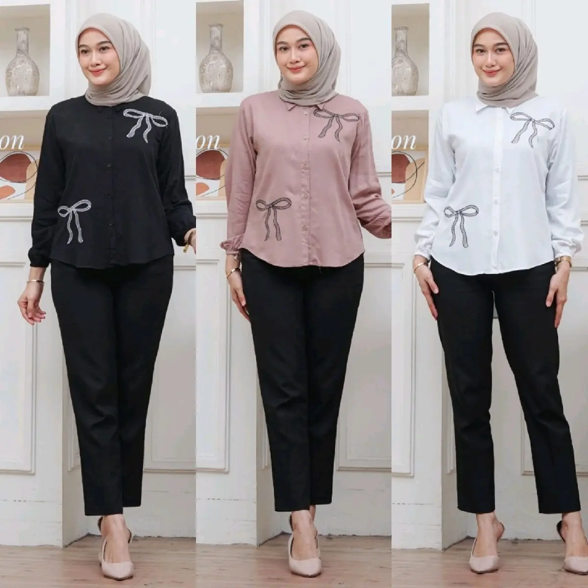 Cellia Atasan wanita Bahan Rayon twill POLOS kemeja wanita kekinian Blouse bordil