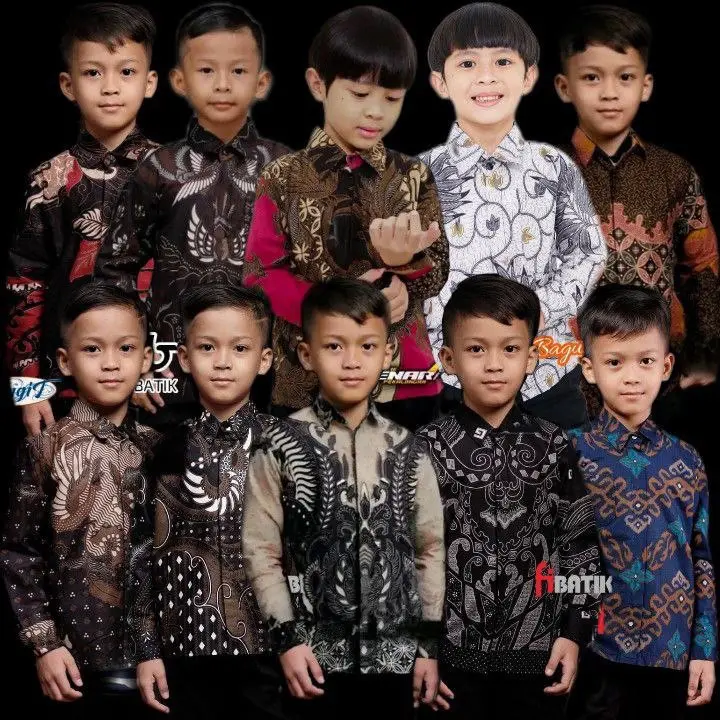 Kemeja Batik Anak Lengan Panjang Cowok Laki laki Terbaru Modern Motif Petir Abu