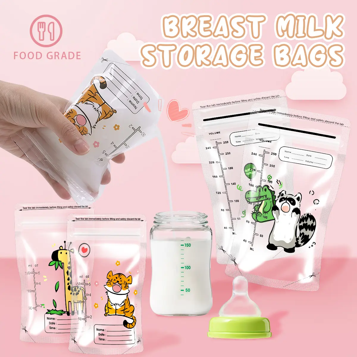 5oz/8oz Breastmilk Storage Bag Double Lock BPA free 30Pcs/Pack CND-250/CND-150