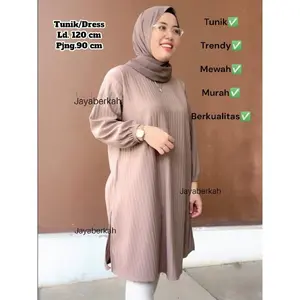 DRESS TUNIK KNIT HORNET POLOS LD 120 LENGAN KARET ATASAN WANITA Melar Midi Muslim Panjang Mewah Tebal