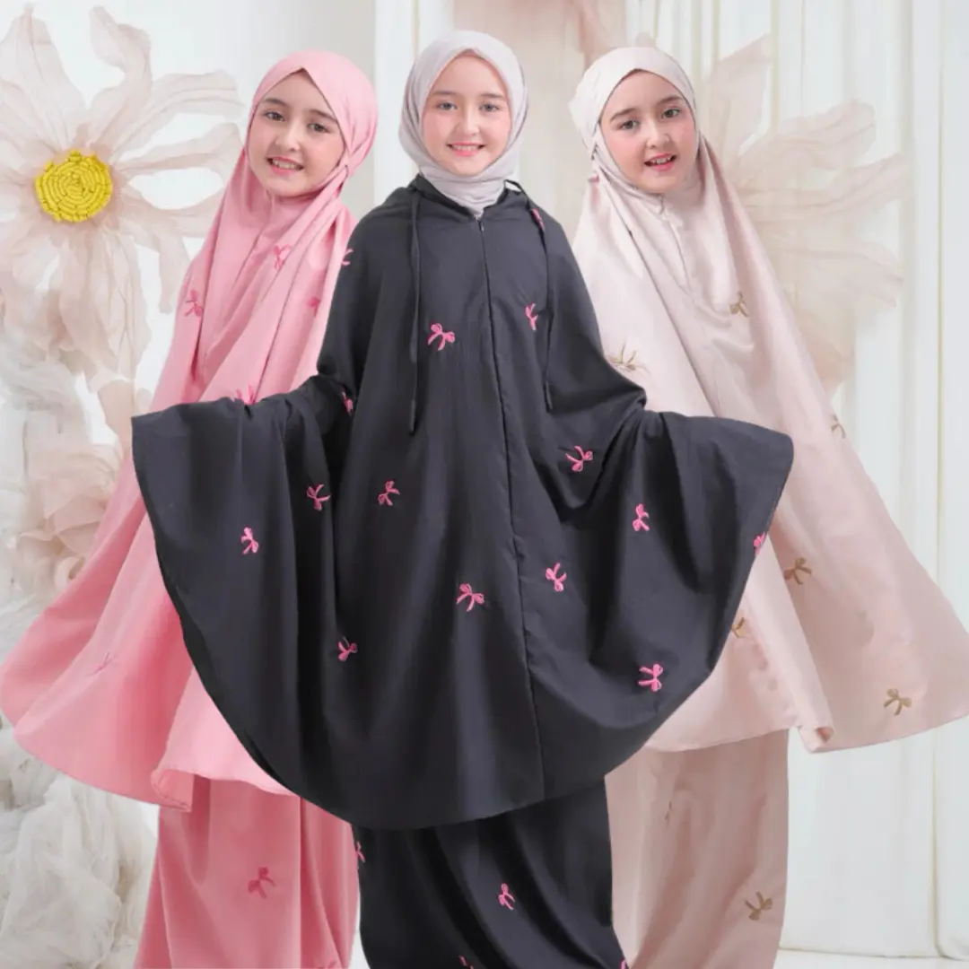Mukena Anak Bordir Coquette Katun Premium Mewah 2025 Terbaru - Muslim Atasan Panjang Tanggung Renda Nyaman Sekolah Kerudung