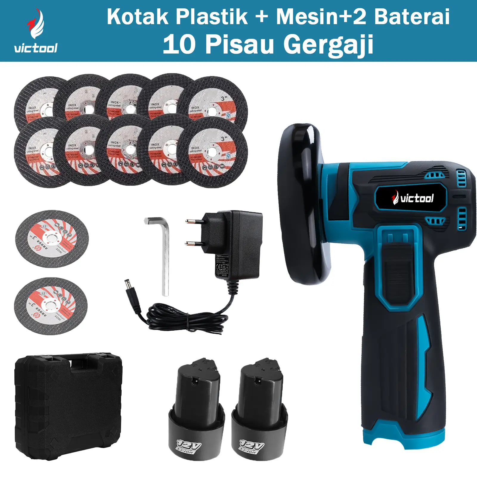 Kotak Plastik+ Mesin + 2 Baterai+ 10 Pisau Gergaj