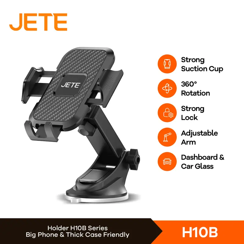 JETE H10B Suction Cup Holder HP Dashboard Mobil Kaca Depan Universal 270° View Angle Metal Smartphone Car 1