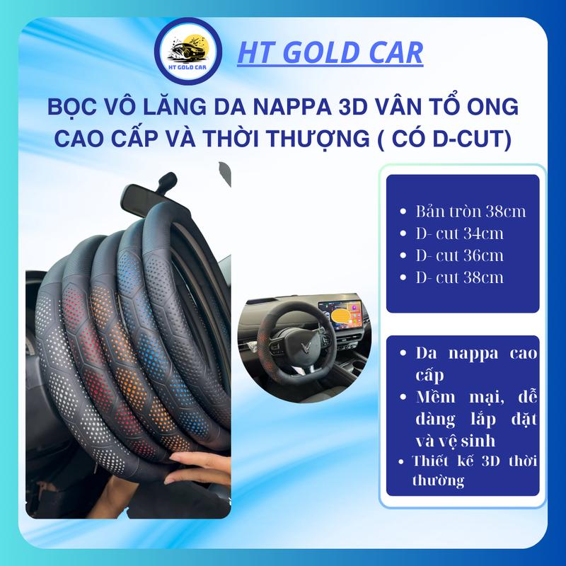  Bọc Vô Lăng Da Nappa Vân Tổ Ong 3D Bản Tròn Bản Chữ D Siêu Mỏng 3MM Thoáng Khí Chống Trơn Màu Đa Dạng Sang Trọng Êm Ái HT GOLD CAR 