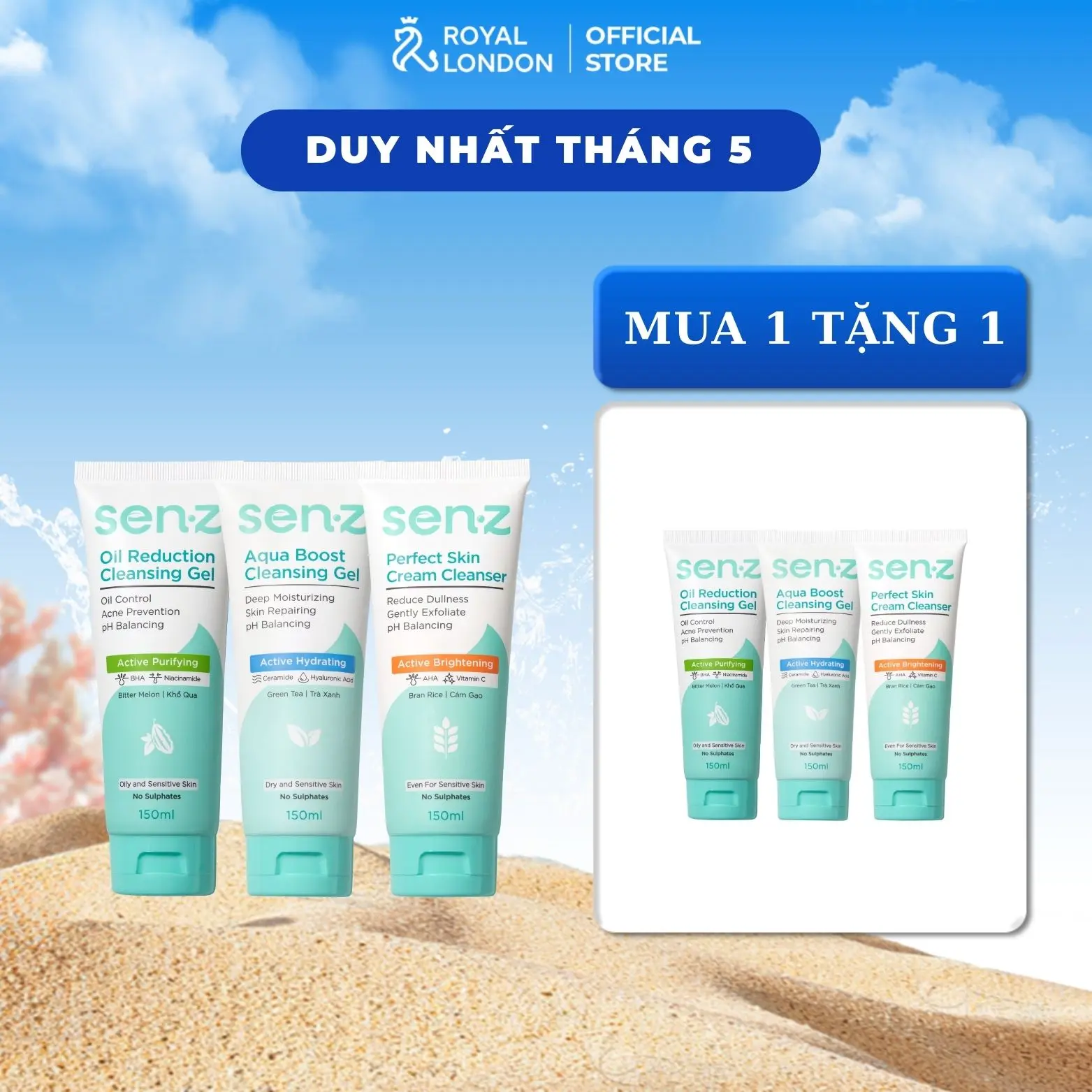[ DATE 2027 ] [MUA 1 TẶNG 1] Sữa Rửa Mặt SENZ Cleansing Gel 150ML Dưỡng Ẩm Da
