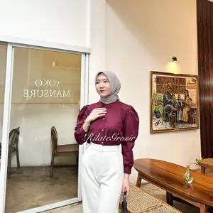 Qyla Kemeja Puffy Blouse Atasan Wanita Panjang Katun Toyobo