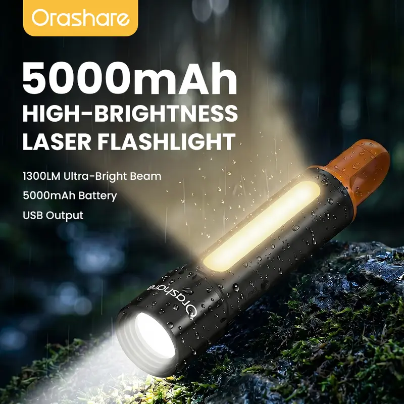 Orashare OL03Pro Max 5000mAh Rechargeable Laser Flashlight 1300LM Bright LED Torch with USB Output