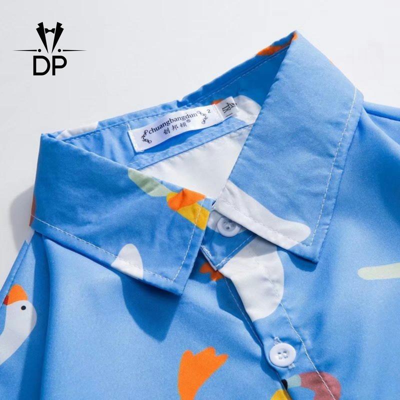 Product Introduction of Men Duck Print Short Sleeved Shirt Korean Version Of Fashionable  Unisex Harajuku Style Simple Top Loose Half Sleeved Shirt Men Large Size Shirt Tide Clothes 23