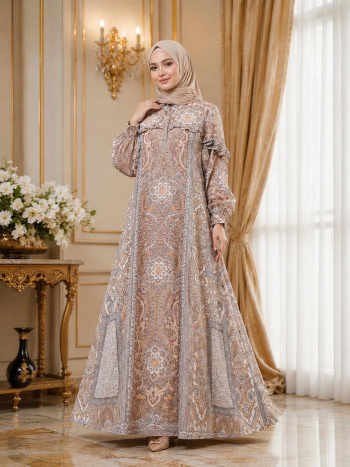 dress muslimah elegan Elegant Puff Sleeve Elastic Cuff Lace-up Kaftan Tunic Muslim Women Max Come4Buy eShop