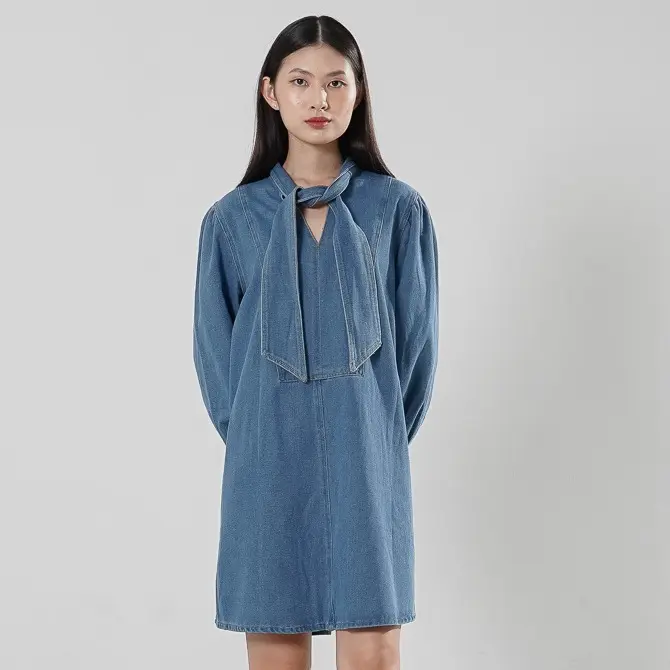 This Is April Gaun Mini Wanita Lengan Panjang Amaleeya Dress Denim C7002000 3