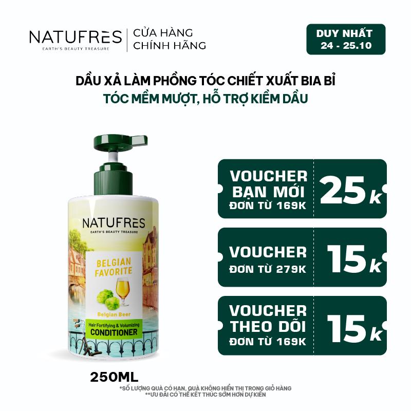 Dầu Xả Làm Phồng Tóc, Kiểm Soát Dầu Thừa, Ngăn Bết Dính Natufres Belgian Favorite Chiết Xuất Bia Bỉ - 250ml