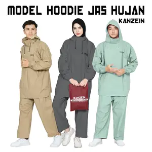 MODEL HOODIE TANPA ZIPER JAS HUJAN DEWASA PRIA WANITA ATASAN DAN BAWAHAN BAHAN TEBAL PVC 025