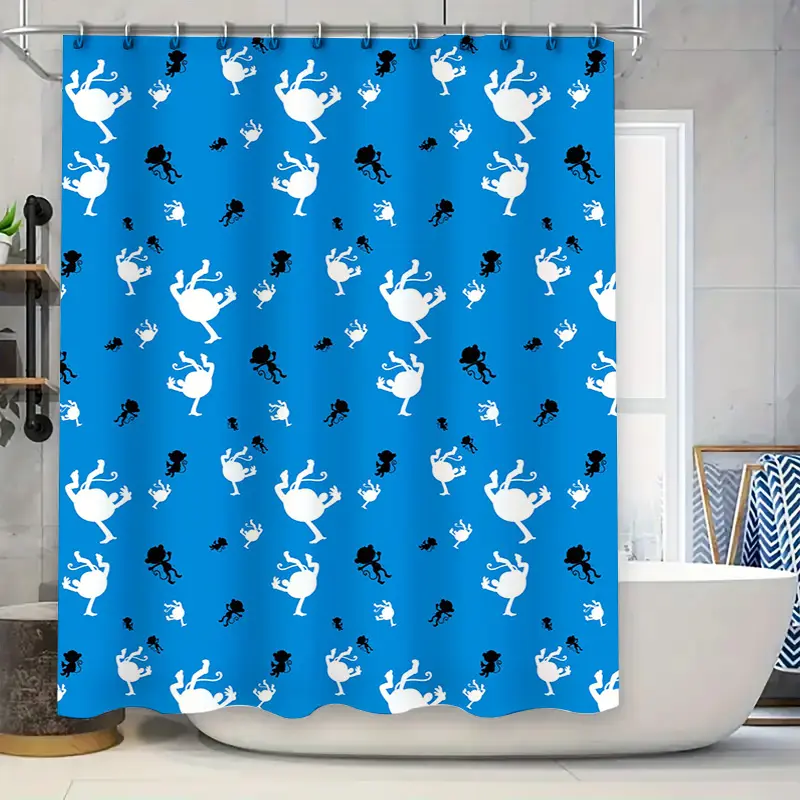 Modern Blue White Cartoon Animal Print Shower Curtain Waterproof Bathroom Decor Home Decoration 3D Printing Water Droplet Resist