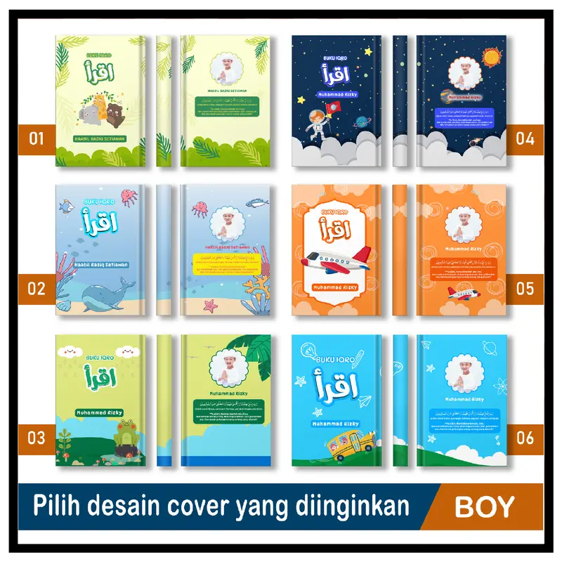 Buku Iqro Anak Berwarna Custom Nama Foto Hard Cover Soft Cover Karakter Anak Laki 7