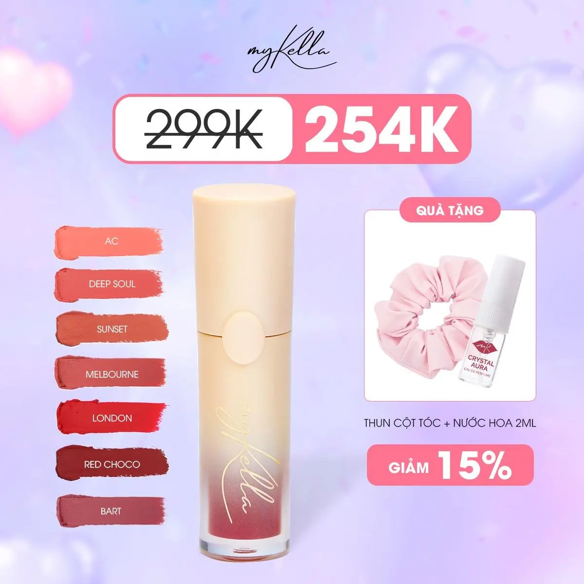 Son Lì myKella Mịn Mượt, Dưỡng Môi - KISSABLE MATTE LIP CREAM 5ml Cosmetic Women Son Môi Trang Điểm Mỹ Phẩm