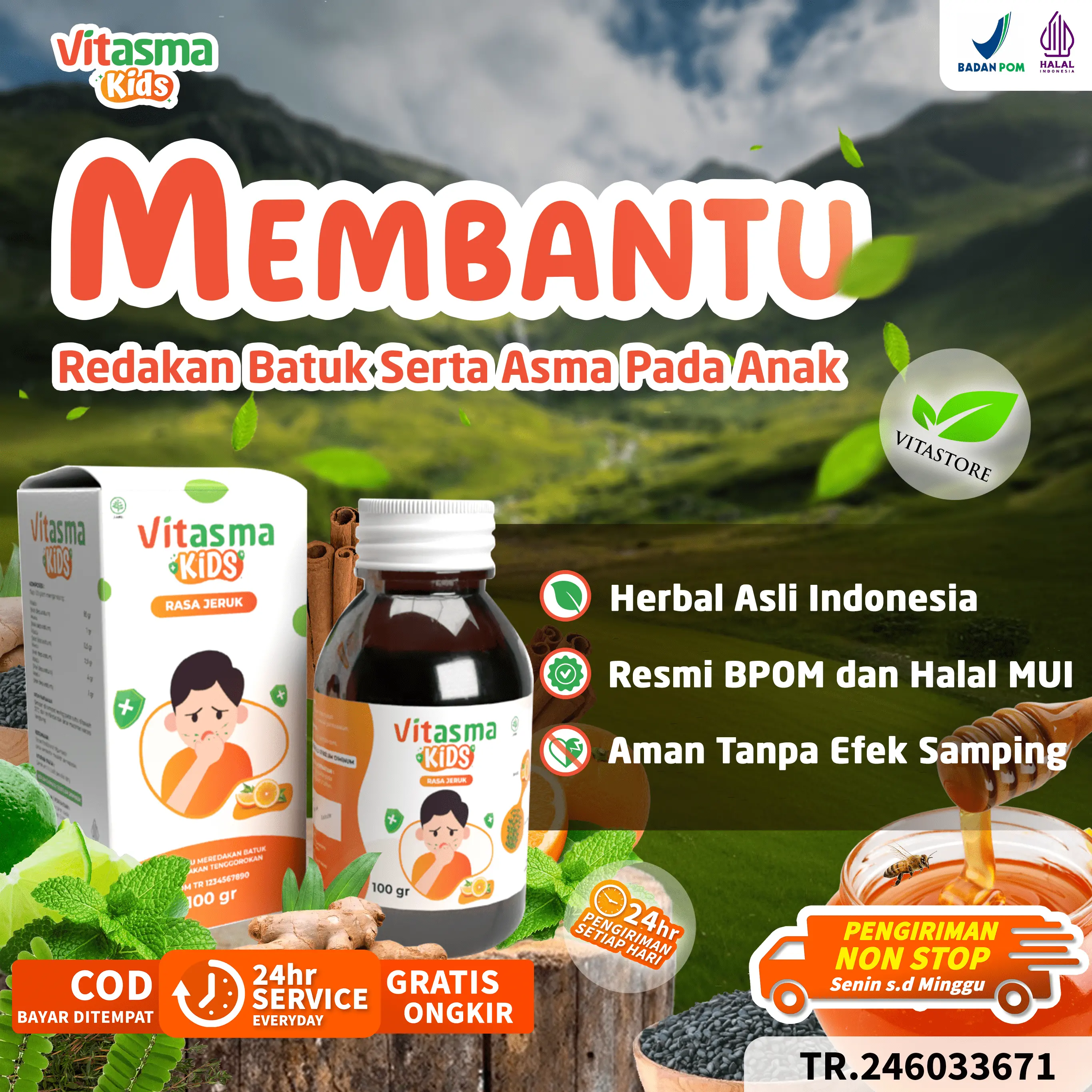 Vitasma Kids Madu Membantu Kesehatan Pernafasan Bahan Herbal Alami Nafas Bunyi