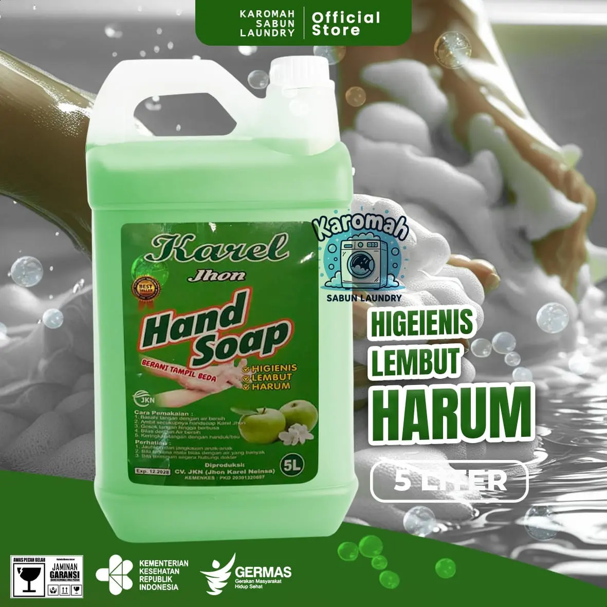 karel Hand Soap Hijau 5,5 Liter Kualitas Terbaik Anti Bakteri Lembut Wangi Tidak Licin Mudah Dibilas
