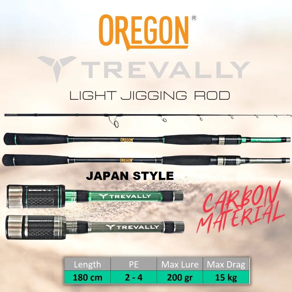 Joran Oregon Trevally 180  Max Drag 15KG pe 2-4 Light Jigging Rod Carbon Solid Tip Lure Jig Pancing