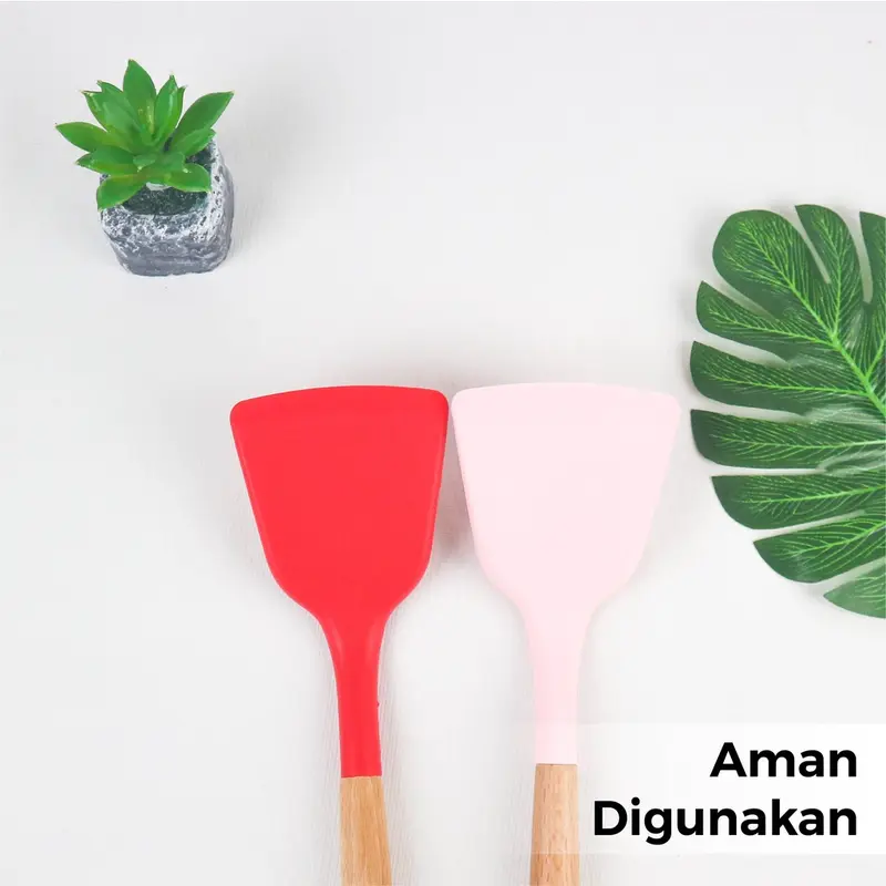 Spatula Silikon Gagang Kayu Tahan Panas Sepatula Silikon Anti Panas 32CM 6