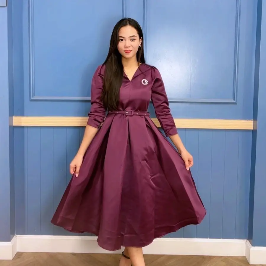Emma.Butik E00055 Gaun Formal Wanita Dress Satin Elegan Dress Pesta Mewah Dress Seragaman Dress Simple Cantik