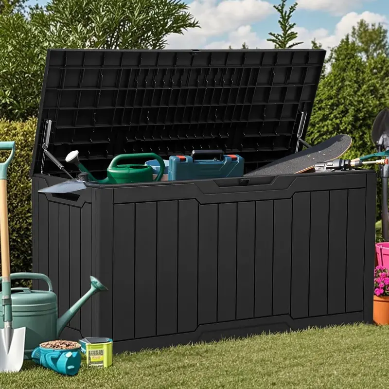 YITAHOME 80 Gallon Resin Deck Box, Weather Resistant Outdoor Storage Box, Lockable Indoor Outdoor Storage for Supplies and Essentials, Black 0