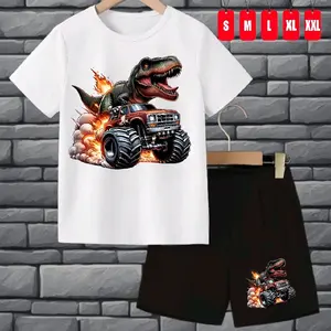 Kaos Anak 1-10 Tahun Dino'Naik'Mobil Setelan Pakaian  Laki Laki  Perempuan Fashion Baju & Celana Anak Anak