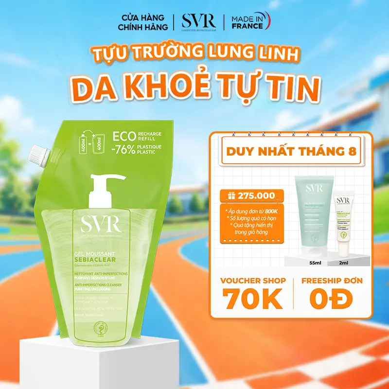 Gel rửa mặt không có xà phòng và làm sạch SVR SEBIACLEAR GEL MOUSSANT dạng túi 400ml