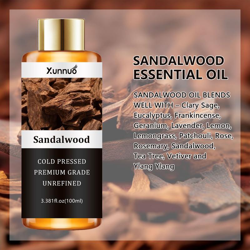 Product Introduction of 3.381fl.oz Sandalwood body massage essential oil, facial essential oil, rich sandalwood extract, moisturizing skin, use after massage, bath, diffuser humidifier, meditation and relaxation, 0