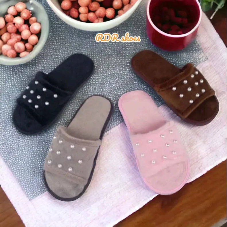 Sandal rumah wanita kokop bulu korea mutiara