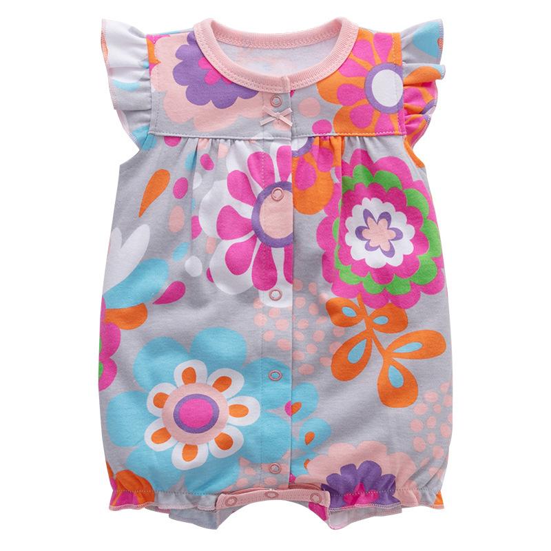 Bayi Perempuan Romper Katun Lengan Pendek Kancing Bayi Bodysuit Pakaian Anak-Anak Musim Panas 5