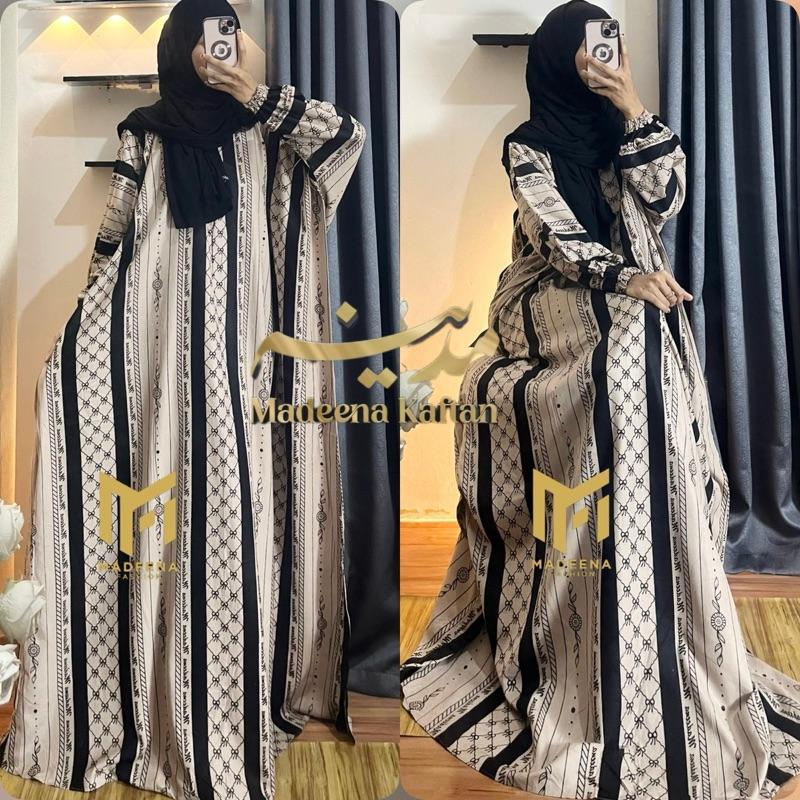 Madeena Kaftan Wanita Motif Arabella Bahan Rayon Adem Nyaman Busui Ld Jumbo Gamis Dress Panjang Abaya Muslimah Mewah Murah Simpel Elegan Viral Pesta Kondangan Lebaran