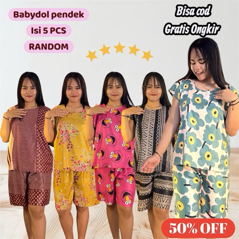 Babydol Pendek isi 5 PCS Rayon Adem Setelan Wanita
