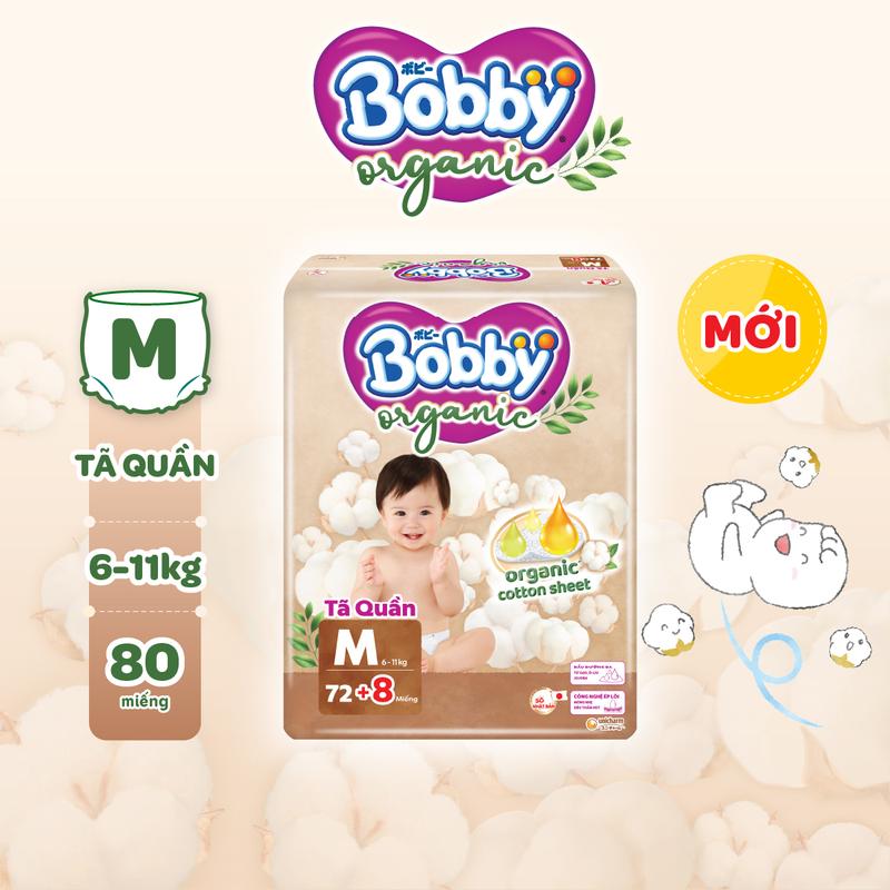 [MỚI RA MẮT] [TẶNG MIẾNG NGẪU NHIÊN] Tã quần cao cấp Bobby Organic chăm sóc dịu nhẹ từ thiên nhiên M72/L60/XL56/XXL54