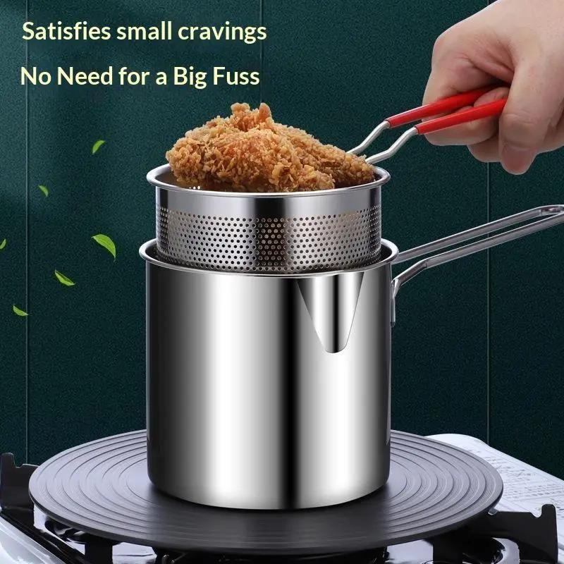 Thép không gỉ Nồi chiên sâu với không dính chiên Giỏ đa chức năng mini Nồi bếp cho chiên gà khoai tây chiên làm