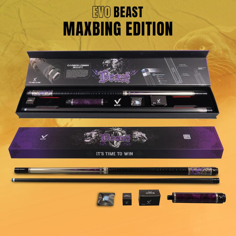   TẶNG BAO CƠ 2X3  COMBO MAXBING Gậy Bida EVO BEAST POOL - AMETHYST LION - Ngọn Carbon Cao Cấp - Chính Hãng 