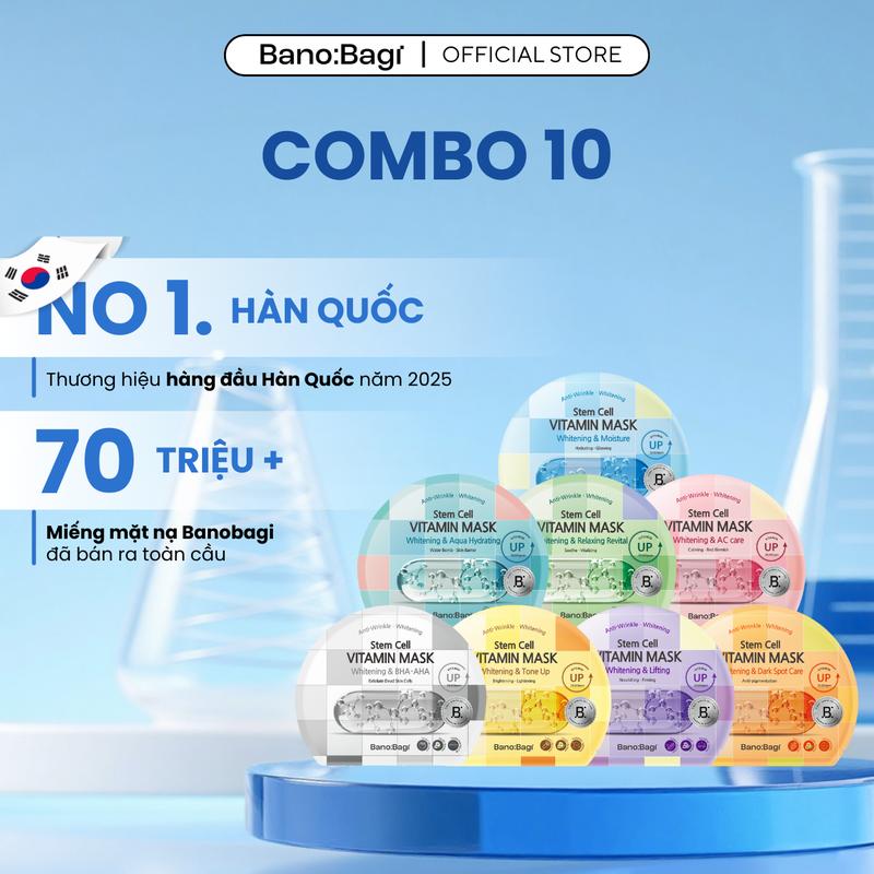 COMBO 10 Miếng Mặt Nạ BANOBAGI Stem Cell Vitamin Mask Dưỡng Da Chuyên Sâu Dành Cho Mọi Loại Da 300ml