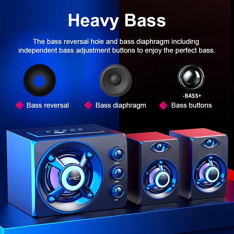 Loa âm thanh nổi 3D HIFI đầy màu sắc, đèn LED nặng, AUX, USB, có dây, không dây, Bluetooth , Âm thanh, rạp hát gia đình, loa dạng thanh vòm, TV Củ Loa Nghe Nhạc 3