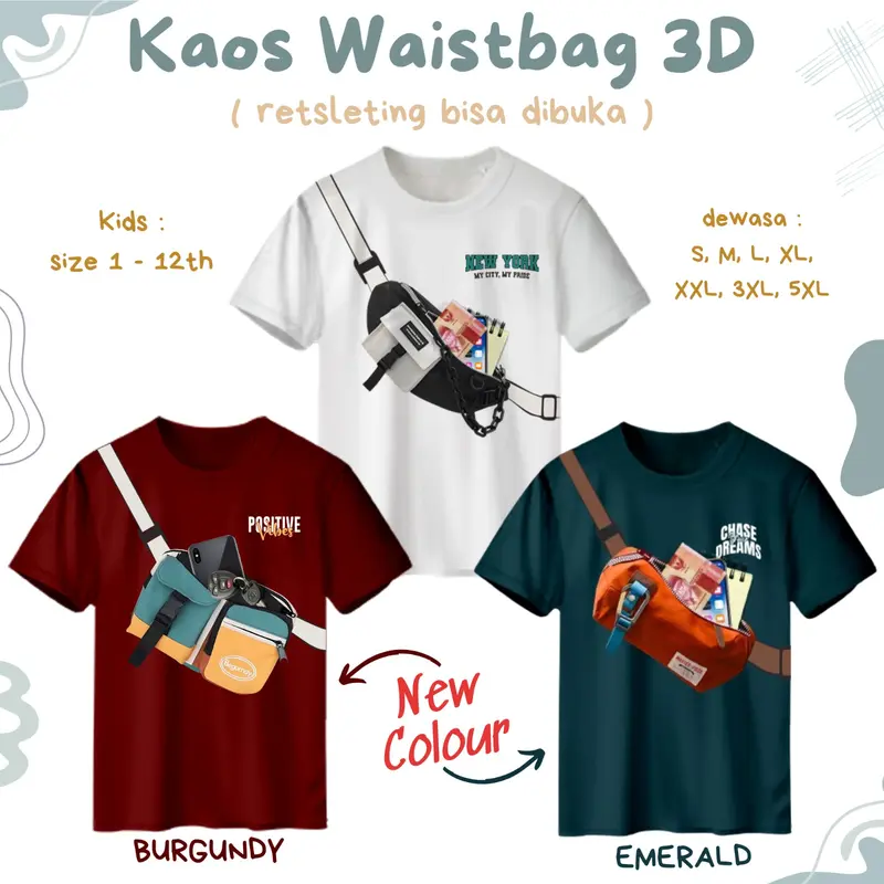 Kaos Kantong Waistbag 3D Couple Keluarga Ayah Ibu Anak Combad 30s 0