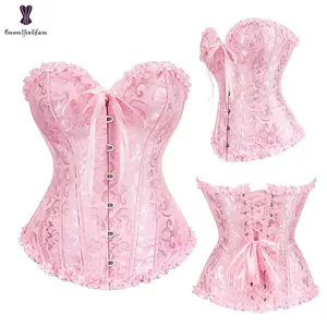 [ COD√~Ready]Jelita CitaJacquard Floral Corset Overbust Women Lace Up Korset Plastic Boned Bustier Outfit Size XS To 6XL Got