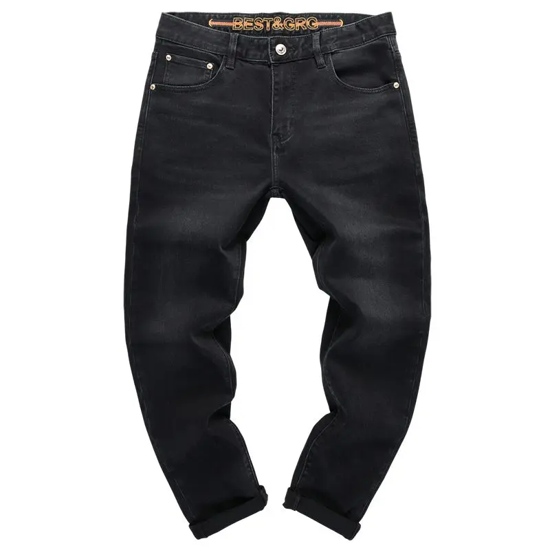 Quần Jean Denim, Dành Cho Nam Giới, Chủ Nghĩa Công Sở, Cắt Mỏng, Co Giãn Trung Bình Chân Thẳng, Màu Đen, Dài Chín Phần, Phong Cách Sang Trọng Nhẹ Cotton Menswear Pants Có Túi