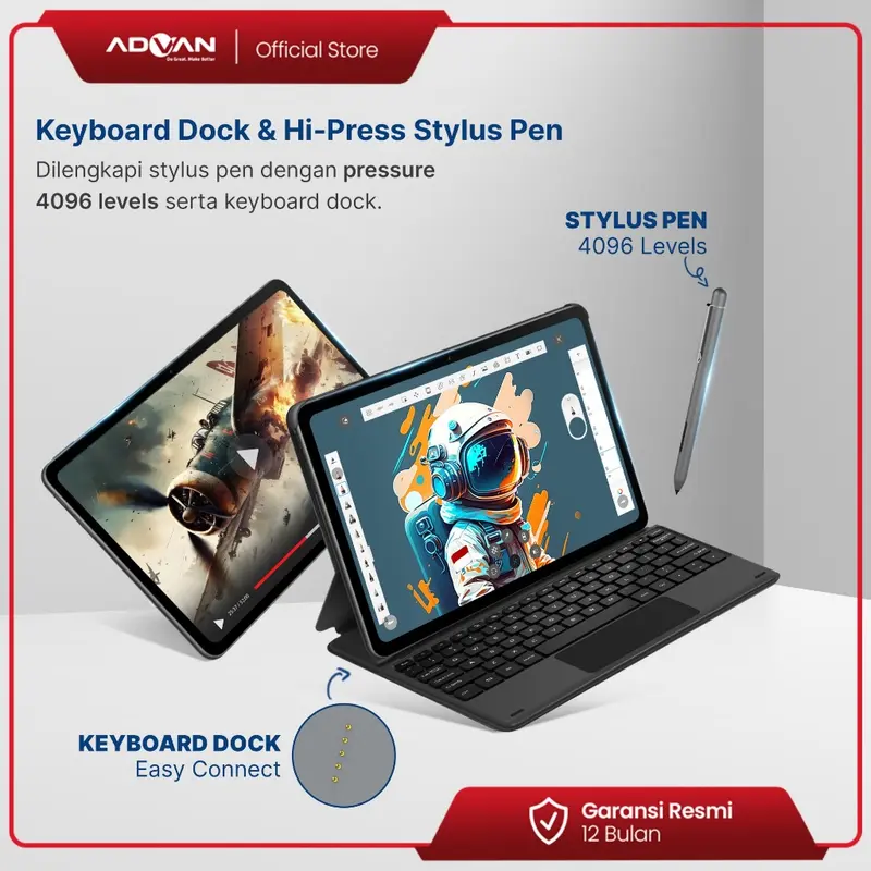Advan Tab Sketsa 3 Layar 10.1” HD IPS 128GB+RAM 6GB Tiger T606 Android 13 Dual Sim Card Free Keyboard & Stylus Pen | Sketsa 3 Advan 2